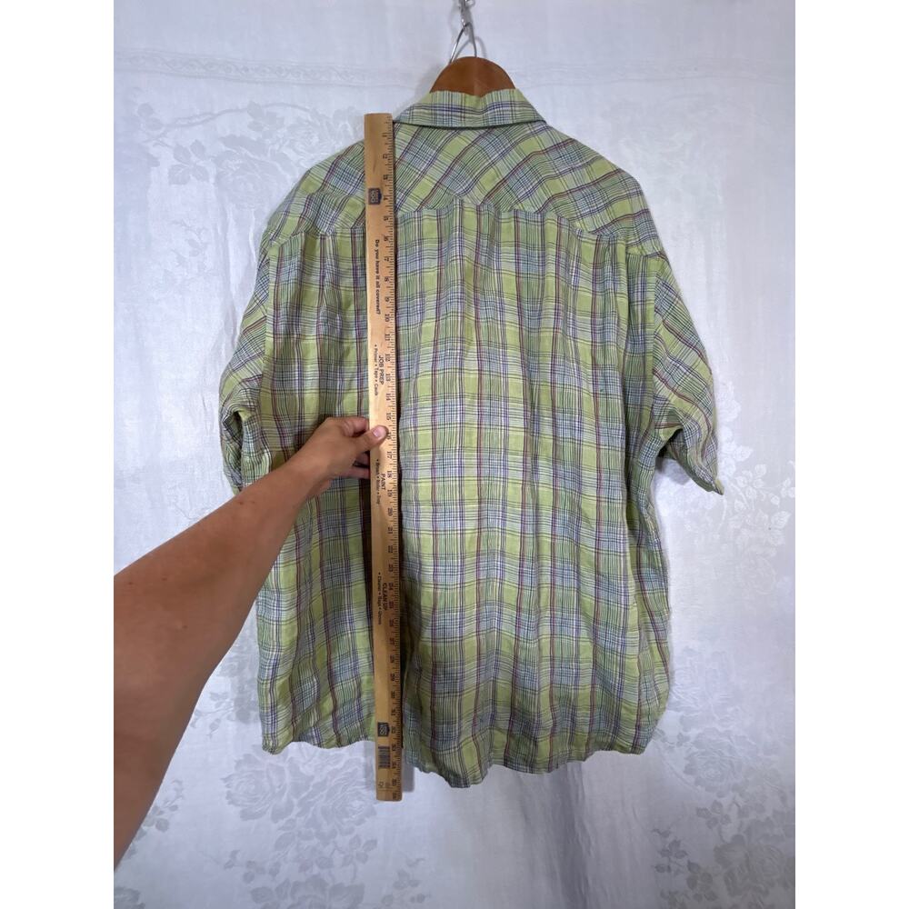 Tommy Bahama Button Up XL Green Plaid 100% Linen Short Sleeve - Picture 11 of 11